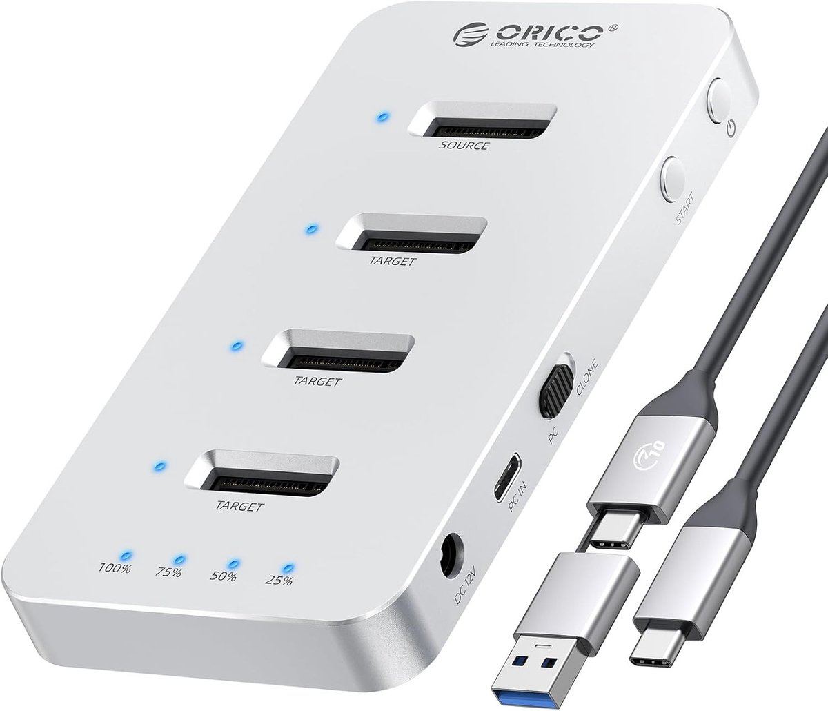 M.2 NVMe SSD Clone Enclosure met 40Gbps, Aluminium Docking Station voor 4 Slots, Offline Klonen voor Diverse M.2 SSD-formaten