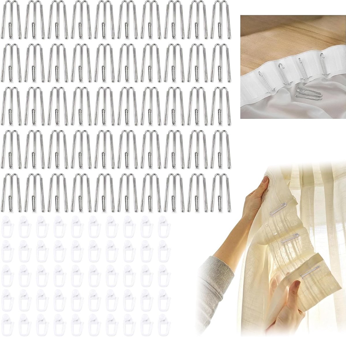 3-teeth gordijnhaken set van 100 stuks - Sterke glijders voor gordijnen en raambekleding