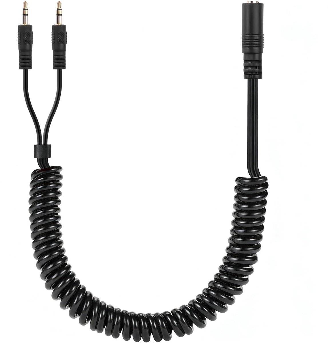 CERRXIAN 3.5mm TRS Audio Splitter Coil Cable, Double 3.5mm Coil Cable, 1/8 Inch TRS Plug to 2-Way Y Splitter Cable - ShopVlot
