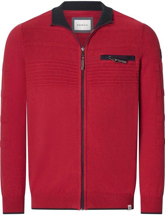 Rood vest met rits, BABISTA-label, geribbelde kraag en borstzak.