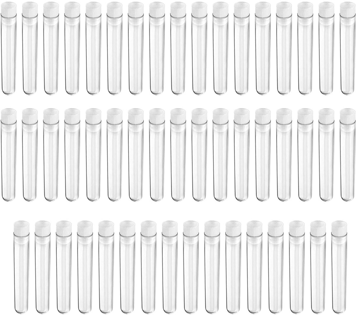 Pack van 50 Transparante Plastic Testbuizen met Deksel, Lege Monsterbuizen voor Experimenten en Cadeaus, 12 x 100 mm, 10 ml