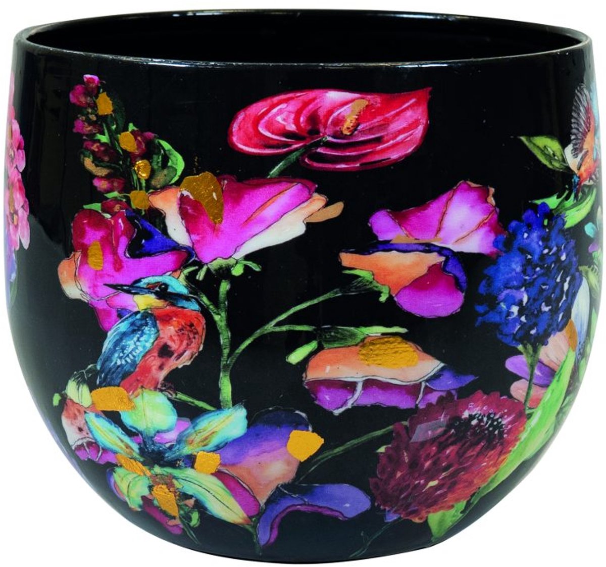 TS Collection - Bloempot Designed by Lammie - Midnight bloom - 15x12 - Metaal & Epoxy - Exclusieve woonitems voor binnen - Handgemaakt - Unieke print - Designed by Lammie