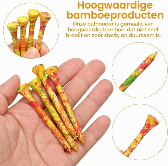 60 Stuks Biologisch Afbreekbare Bamboe Golf Tees van 70mm - Duurzaam Golfaccessoire met Lage Wrijving en Curved Top — afbeelding 2