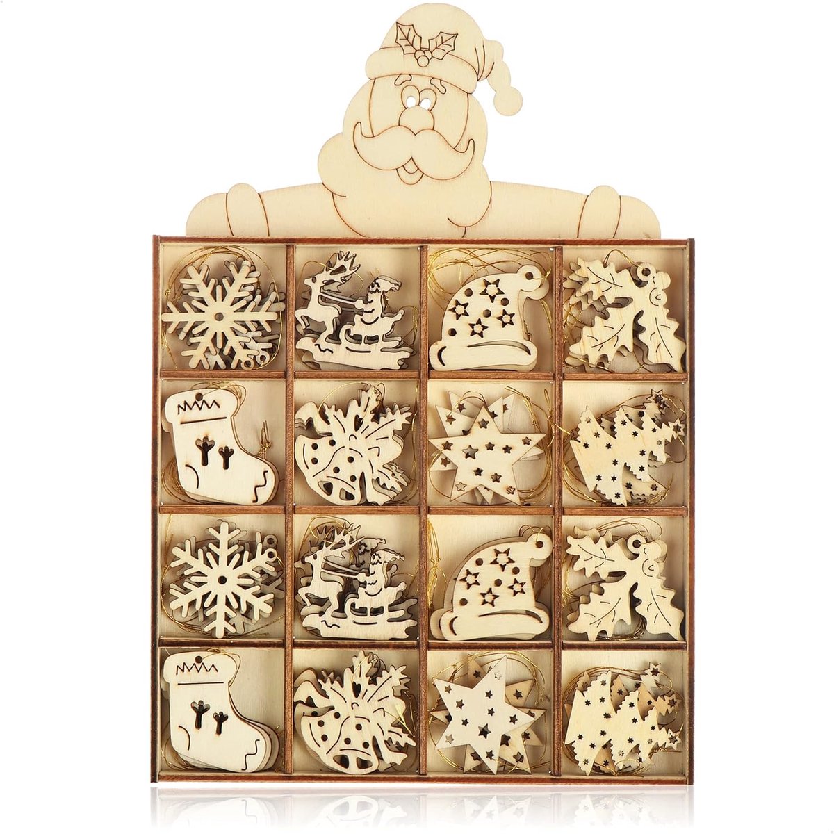 Kerstboomdecoratie set 48-delig - houten hangers - verschillende motieven - perfect voor kerstversiering - ShopVlot