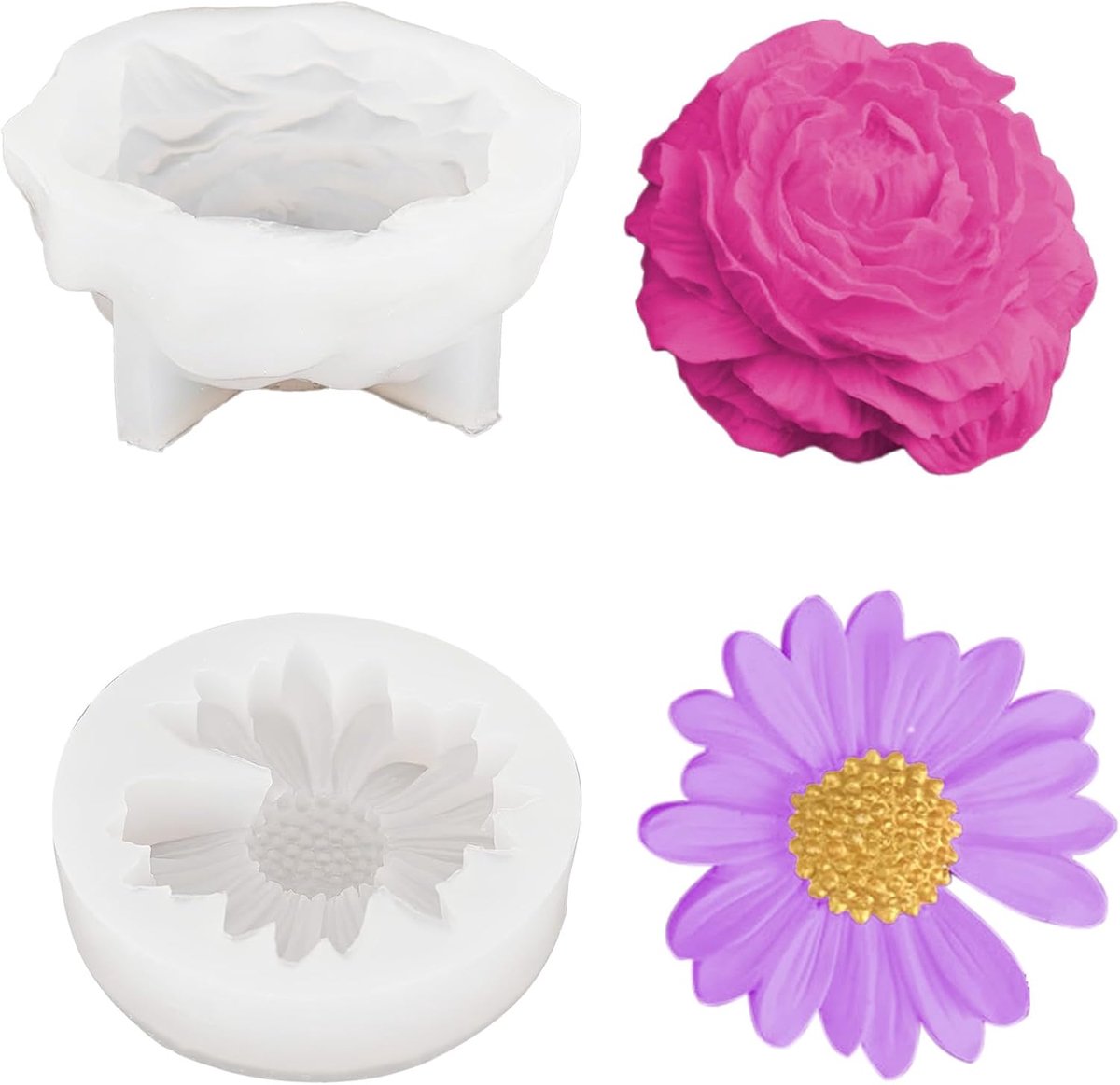 2 Pcs Silicone Moulds for Casting Flowers, Candles, Casting Moulds, Peony, Soap Mould, Candle Mould, Silicone Roses - ShopVlot