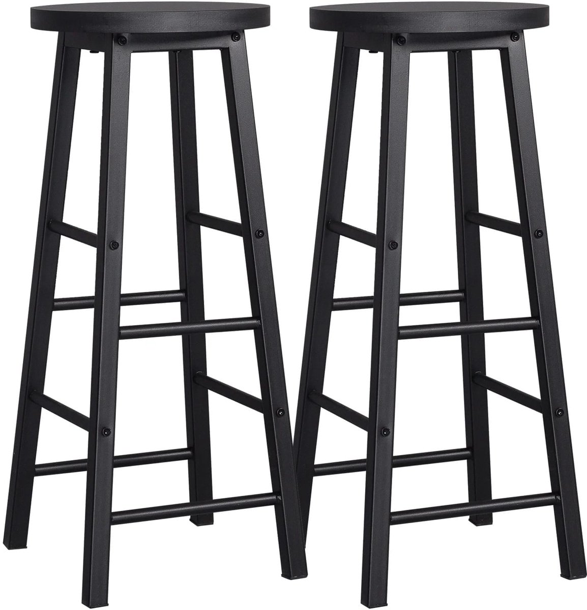 Klarven Barkruk set van 2 Zwart - Industrieel design - Comfortabele zithoogte, Sterke metalen frame - 71 cm