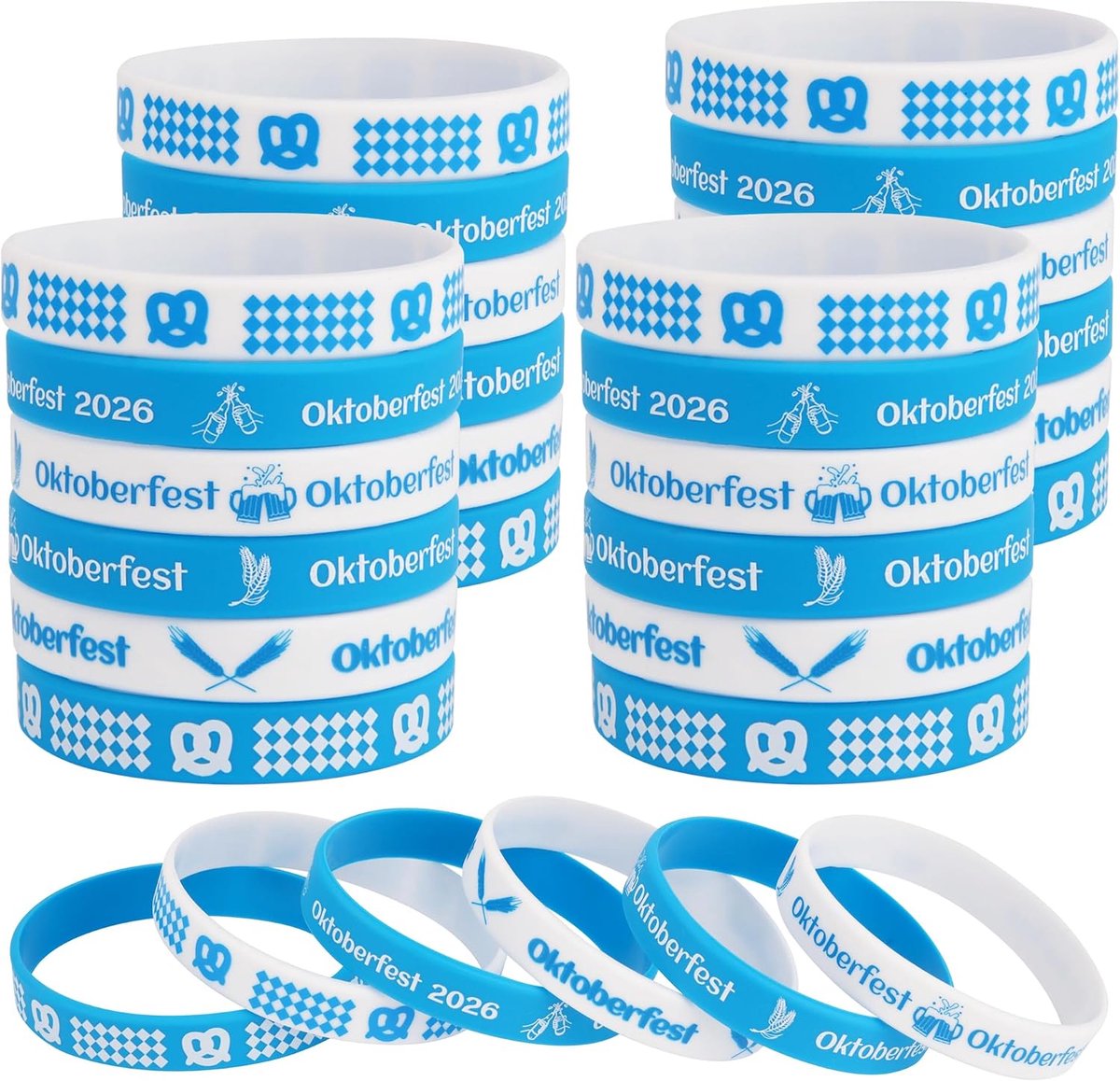 42 stuks Oktoberfest armbanden Oktoberfest accessoires heren feestgeschenken blauw wit siliconen armbanden rubberen armbanden decoratie wiesn accessoires