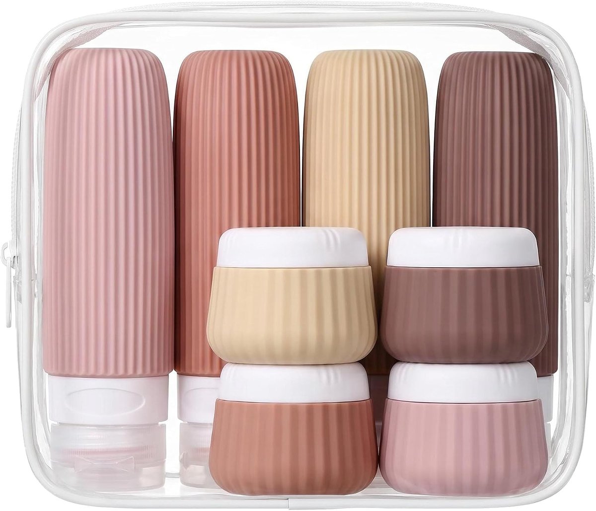 8 stuks reisflessen om te vullen, 30 ml en 90 ml, reisformaat, container met opbergtas, lekvrije reiscontainer om te vullen voor shampoo, douchegel, cosmetica