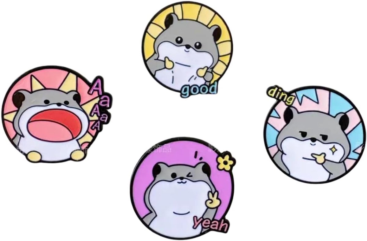 Broches Kawaii met hamster, 2,8 cm, decoratieve pinnen voor rugzakken en jassen, 4 uitdrukkingen