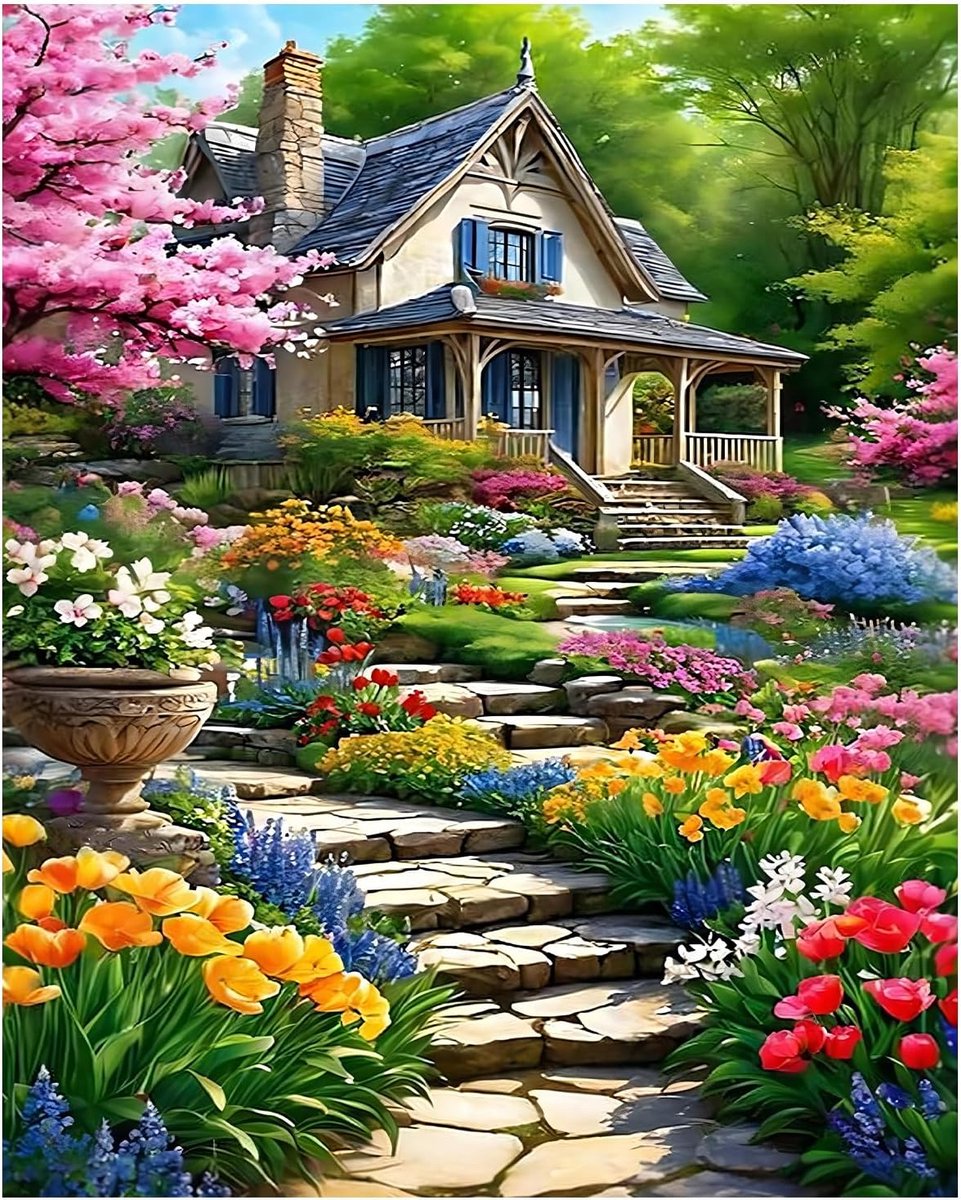 Schilderen op nummer, voor volwassenen, tuin, schilderen op nummer, tuin, 40 x 50 cm, doe-het-zelf verf op nummer voor - ShopVlot