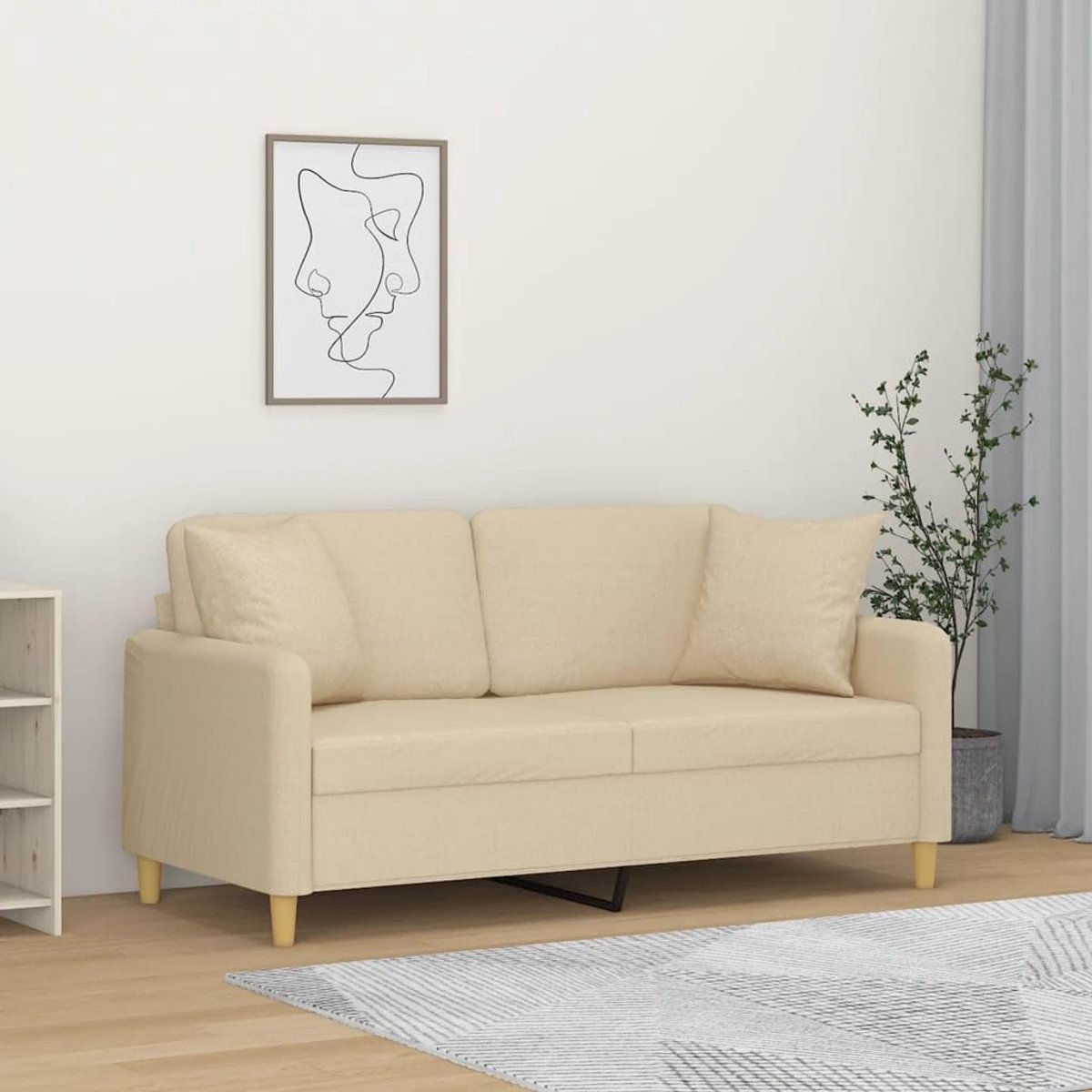 2-zitsbank met sierkussen, crème, moderne 2-zitsbank met sierkussen voor woonkamer, ademend en duurzaam. 140 cm stof