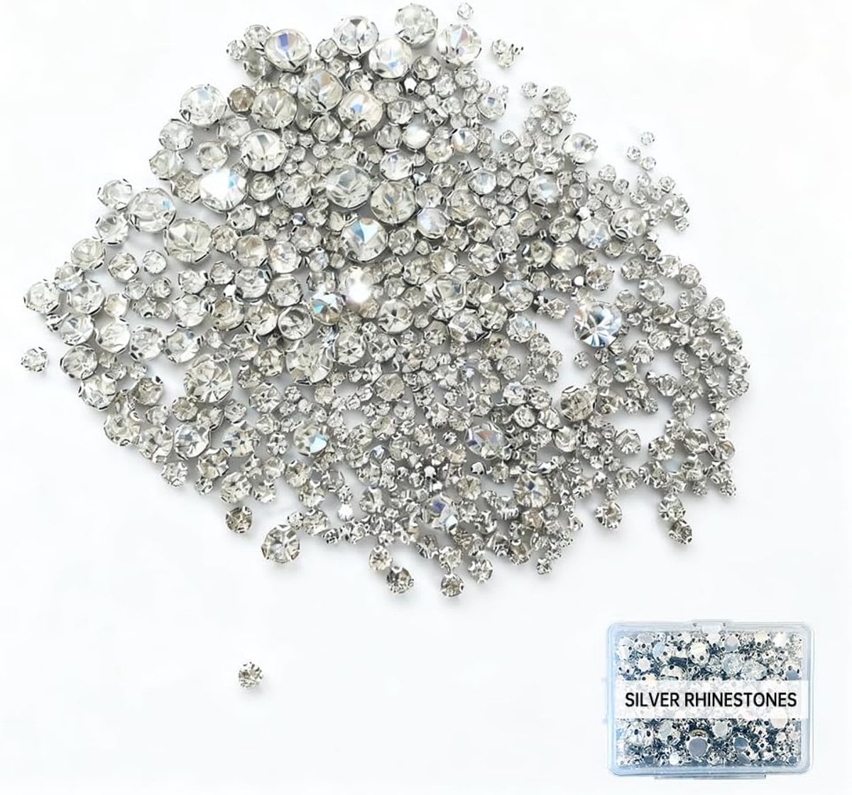 450 stuks strass-steentjes om op te naaien op textiel, glazen strass-steentjes om op te naaien, transparant, in 7 maten, met 6 gaten met klauw in zilver, voor kleding, doe-het-zelf