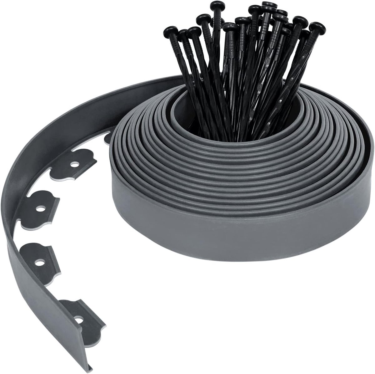 Flexibele Perkranden Plastic, Tuinrandpalissaden met Grondanker, Kromme Bloembedrand Maairand, Plastic Graskant Tuinhek (10m, Grijs)
