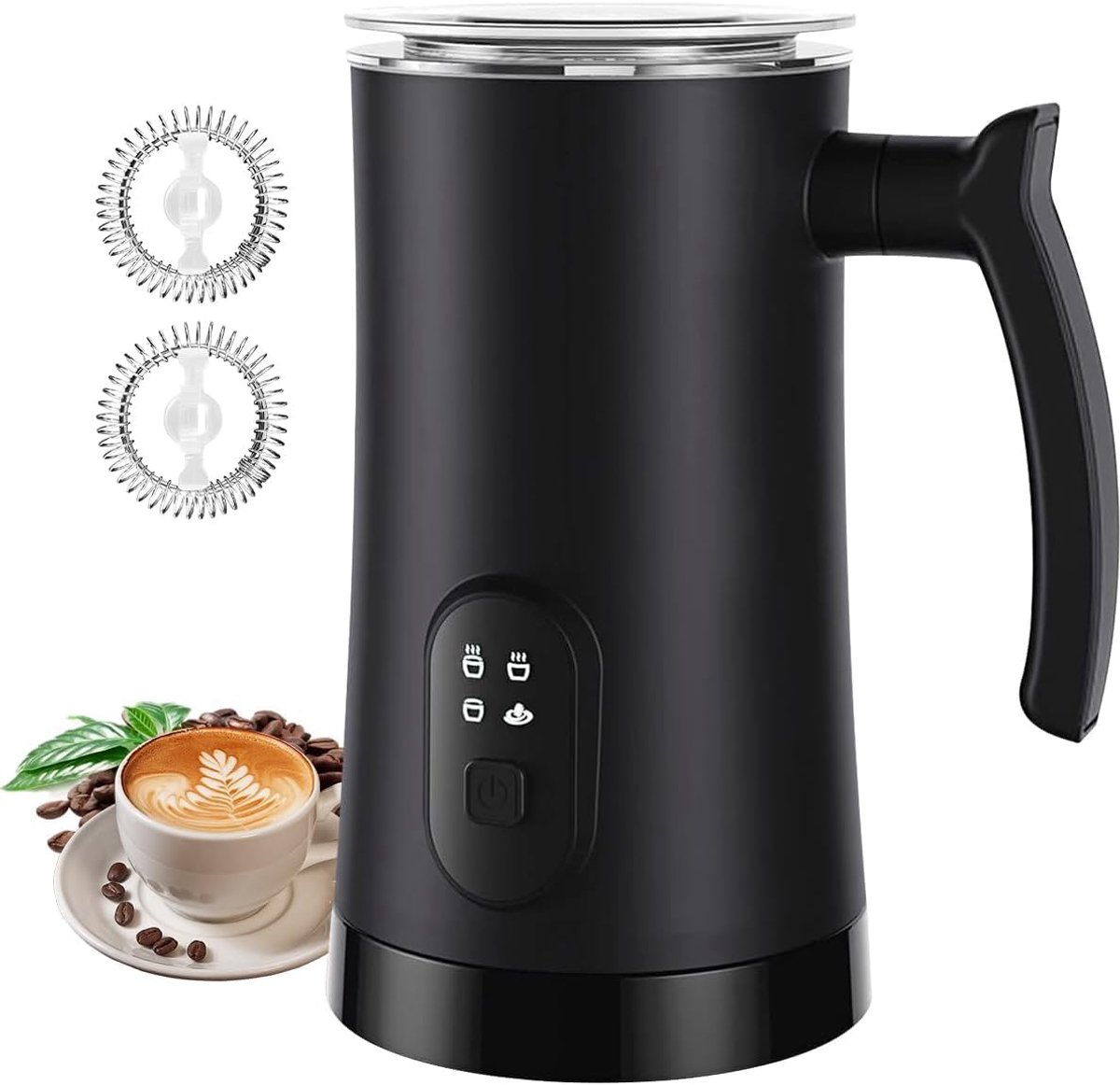Melkopschuimer, 4-in-1 koffie-melkopschuimer met warm en koud opschuimen voor latte, cappuccino en macchiato (zwart)