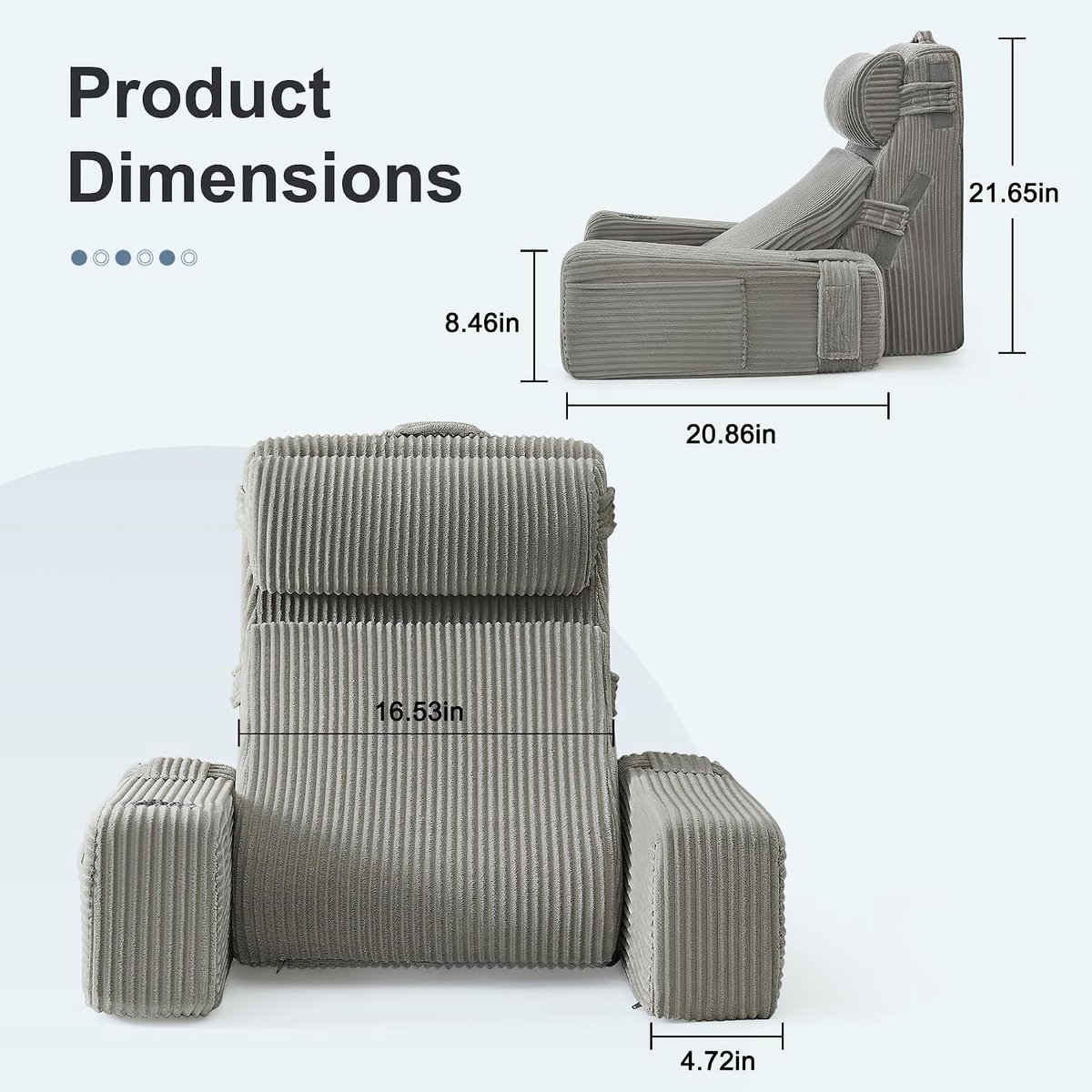 Leeskussen voor bed en bank, boekenkussen met afneembare nekrol en armleuning, rugkussen, bed, wigkussen, 5 stuks, wandkussen, multifunctioneel wigkussen om te lezen, werken