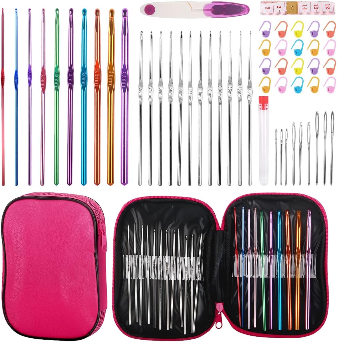 Haaknaaldenset, 54-delig Haaknaalden & Haakset voor Beginners, Ergonomische Haaknaalden met Opberging voor Brei- & Haakwerk