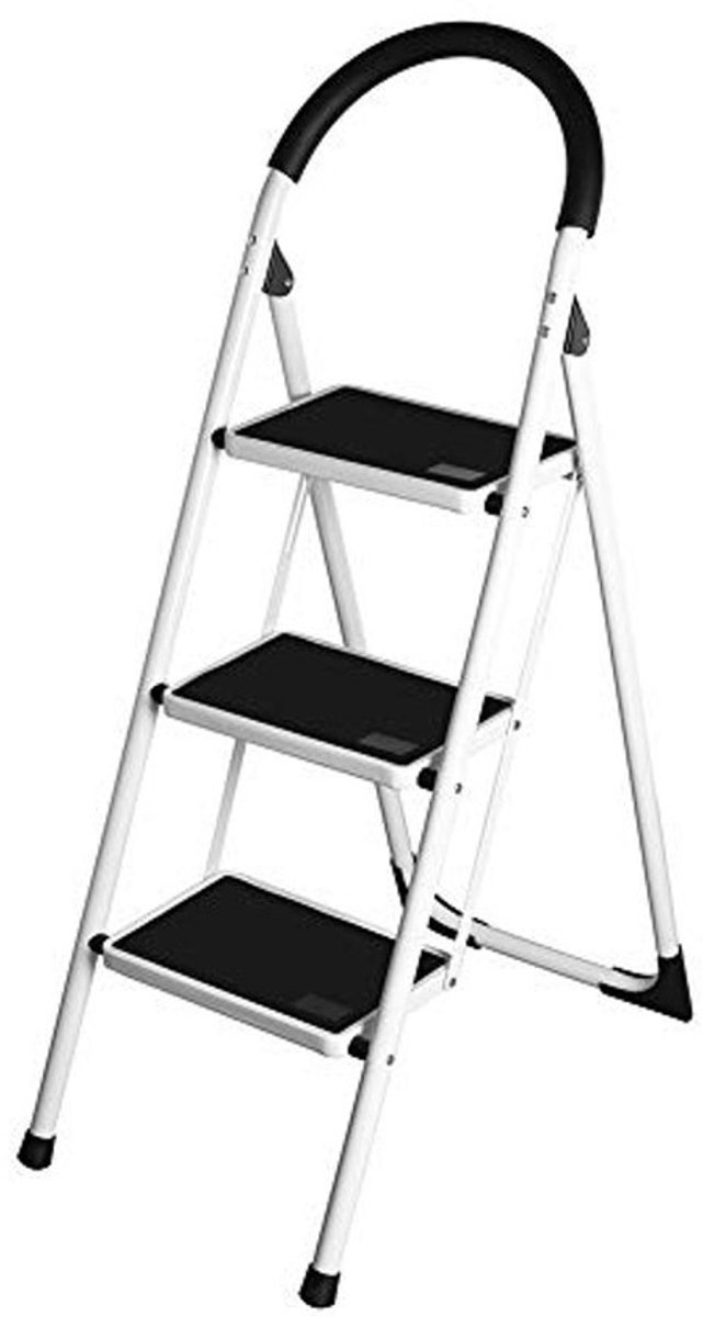 Inklapbare 3-traps ladder - Antisliptreden en veiligheidsgreep - Ruimtebesparende steel - Rubberen coating - Maximale draagkracht van 150 kg