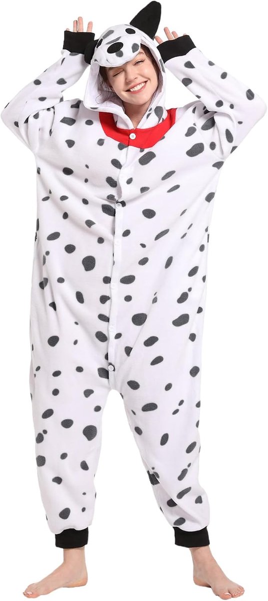 Unisex Dalmatiërs Pyjama Volwassen Onesie Halloween Dier Cosplay Kostuum Kerst Jumpsuit Eendelig Nachtkleding