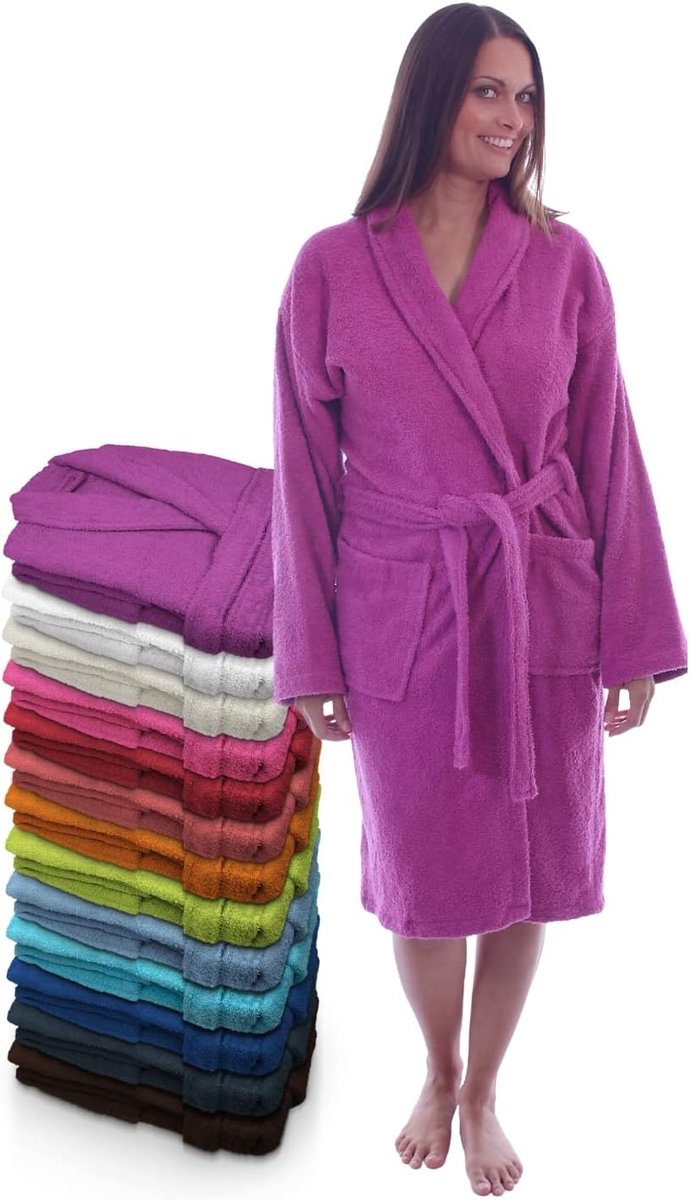 Badjas voor dames en heren, 100% Amerikaanse badstof, 400 g, met riem, tassen, zachte badjas, douchehanddoek