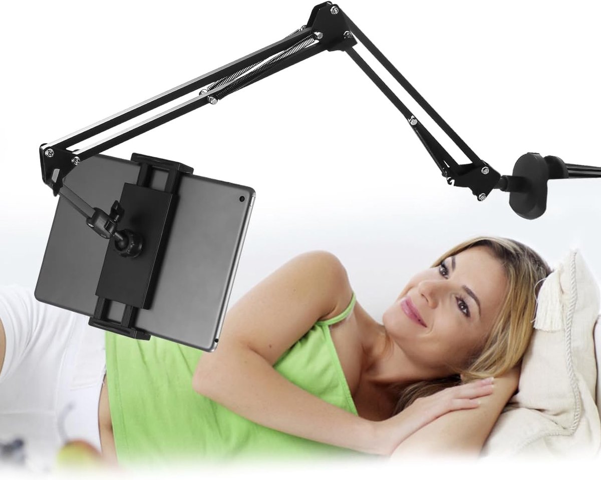 Houder Metalen,360° draaibare aluminium arm houder,Tablet Standaard Compatibel met iPad Pro 12,9 inch iPad Mini Switch,Galaxy,Samsung,Tabletstandaard voor bed,verstelbare lengte van stand