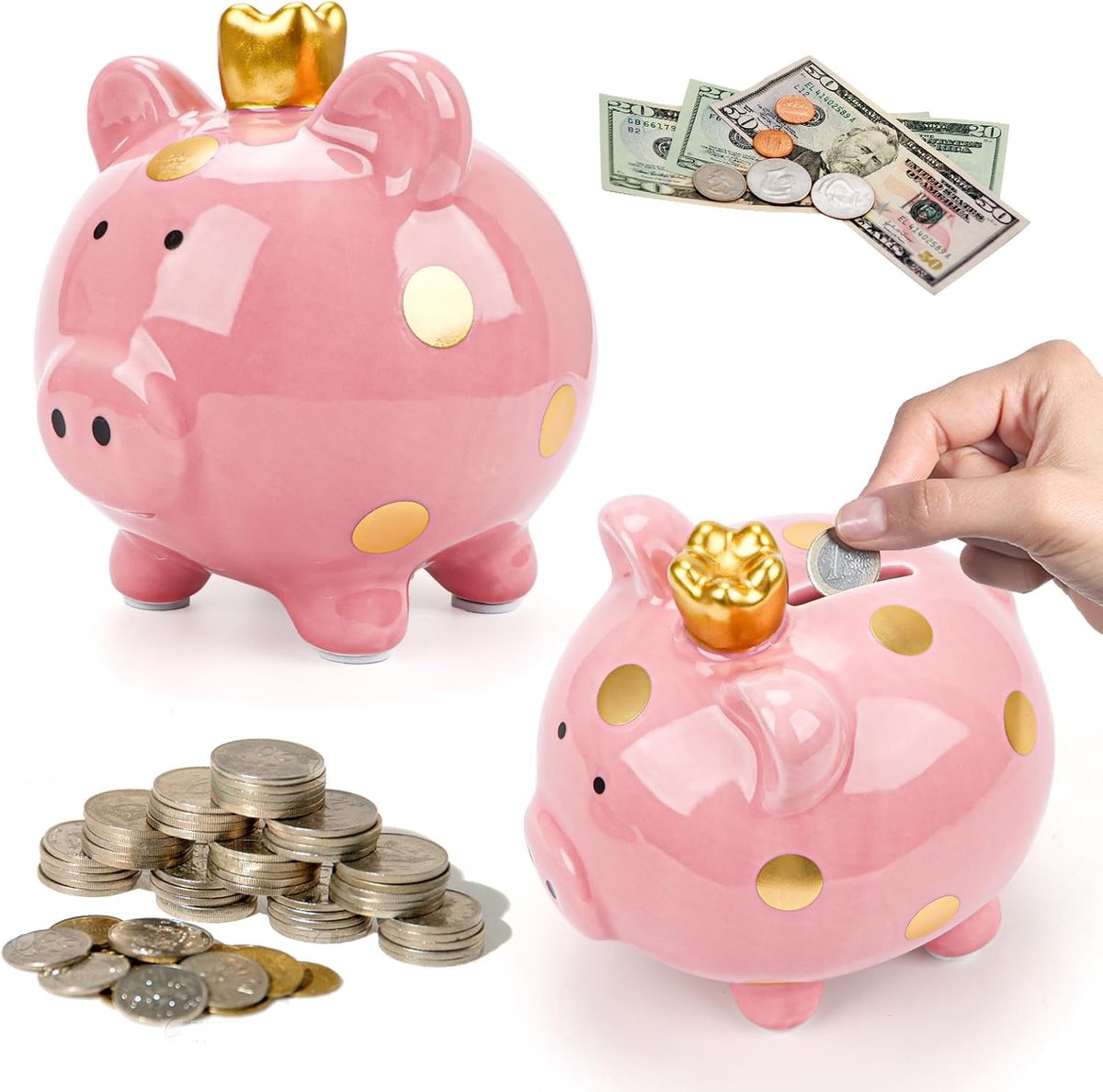 Spaarvarken roze spaarpot voor meisjes, Pig spaarvarken met opening voor bankbiljetten munten, Piggy Bank voor bruiloft, Kerstmis, Halloween, verjaardagscadeaus