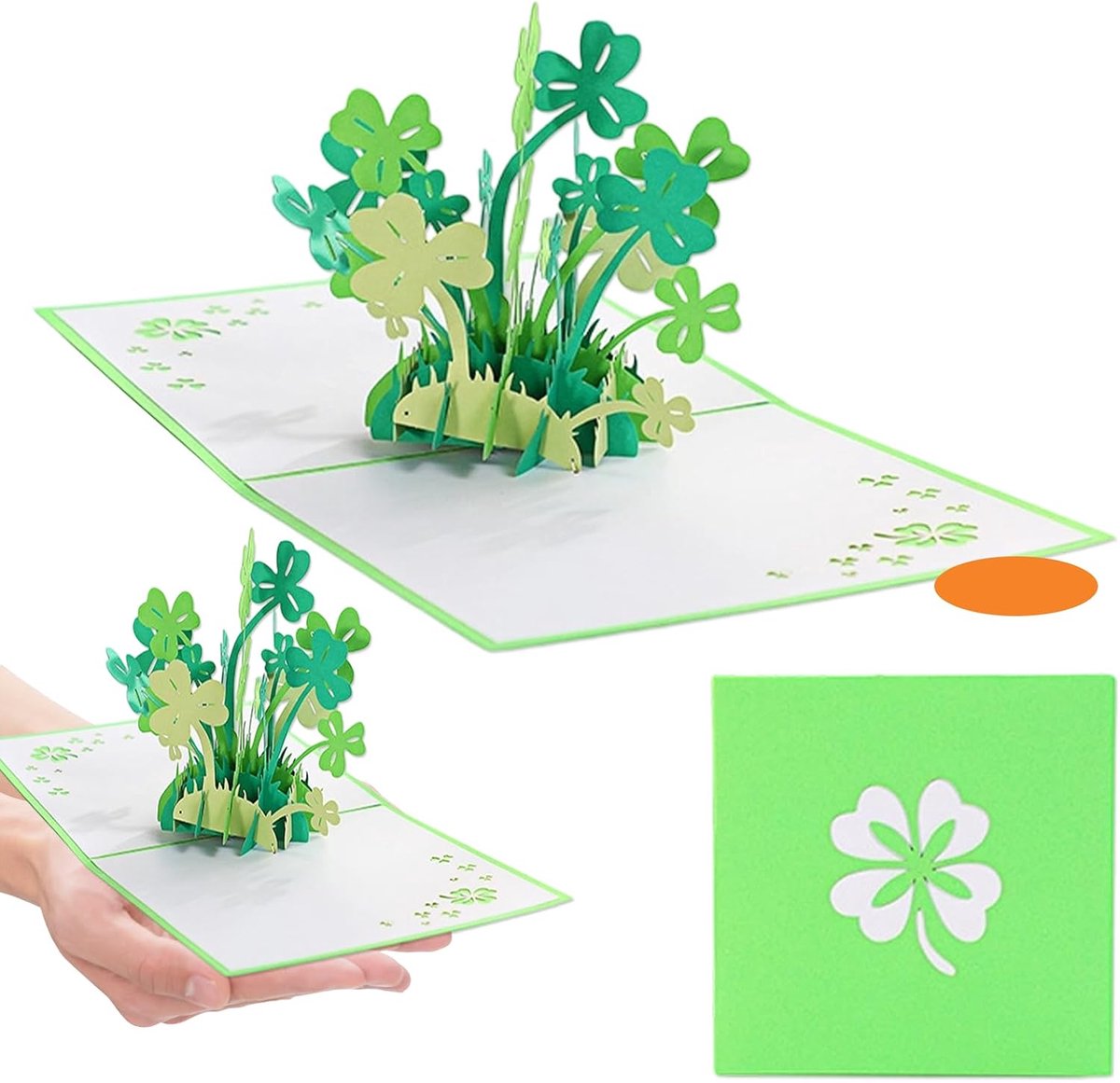 3D pop-up kaart met geluksklaver – handgemaakte verjaardagskaart met klavertjevier – creatieve wenskaart voor gelukswensen, verjaardag of speciale gelegenheden