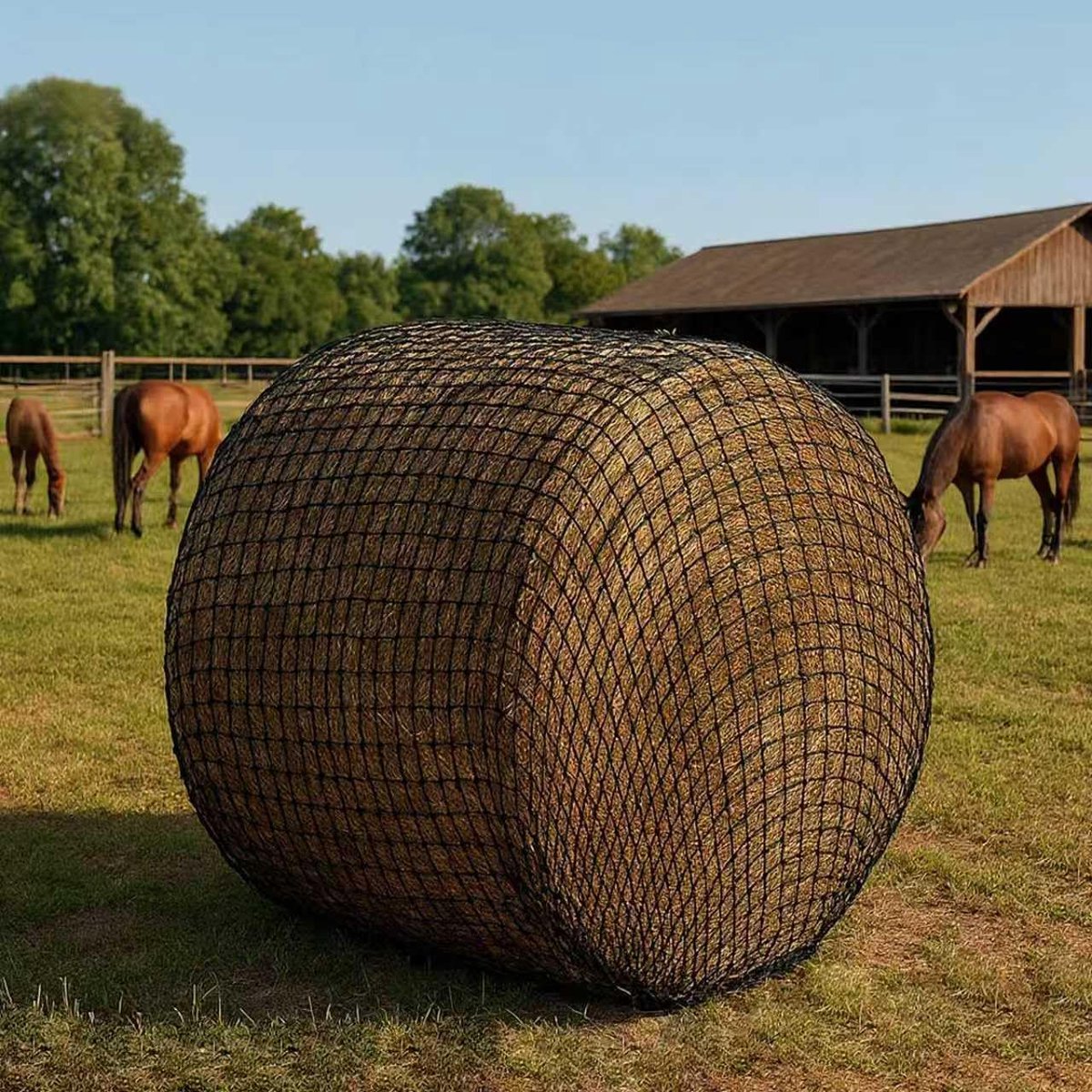 Groot Rond, Hooinet Ronde Baal Dik Draad, Hooinet voor Paarden Slow Feed Polyethyleen, Hooinet Groot Bijt- en Scheurvast, Vertraagt het Eten, Vermindert Hooiverspilling voor Paarden (4,5×4,5m)