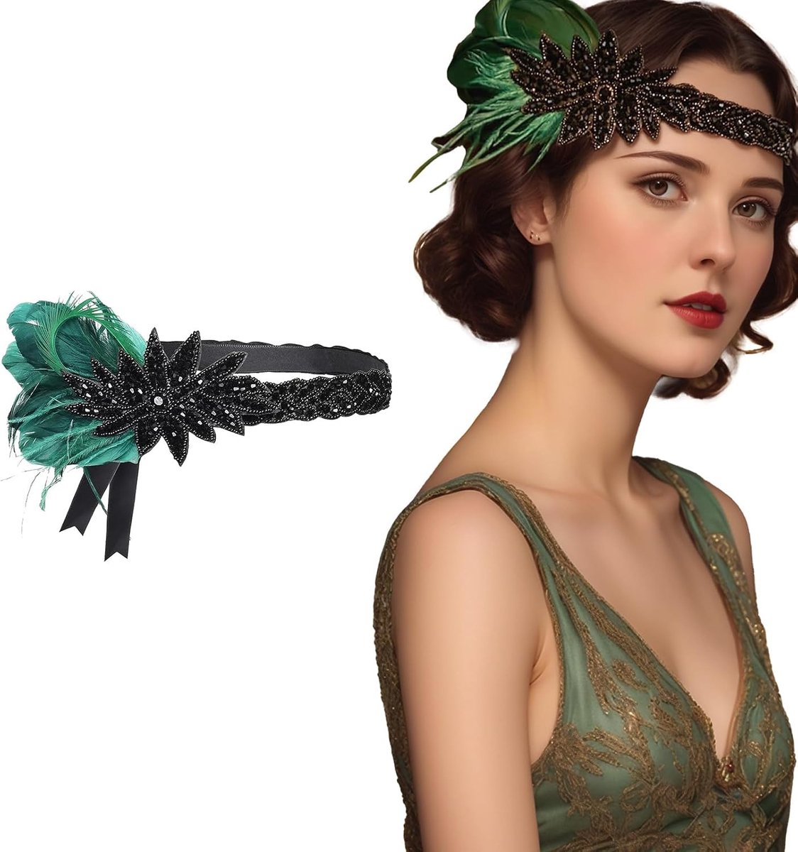 Banden voor dames, jaren 20, vintage haarband, strass haarband, Gatsby kostuumaccessoires, pauwenveren, vintage haarband, Mardi Gras party, maskeradedecoraties