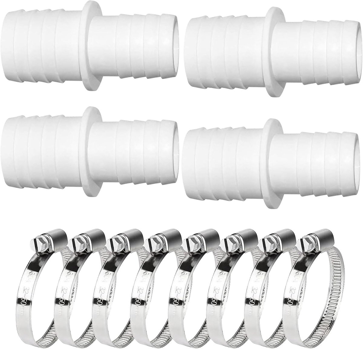 Pool adapter set 32-38 mm - kunststof - inclusief 8 RVS klemmen - eenvoudig slangen verbinden - ShopVlot