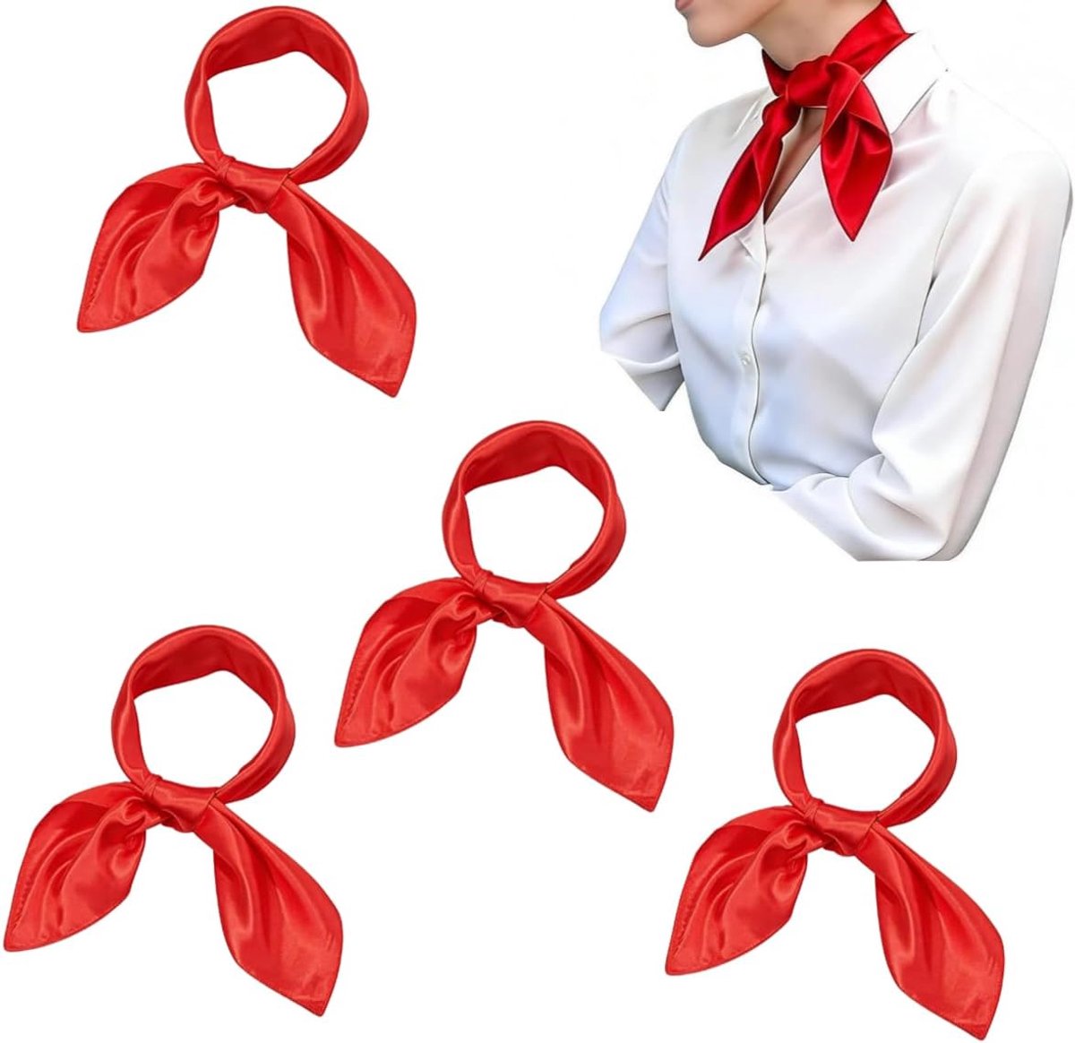 Halsdoek Dames Set 4 Stuks 70x70 cm Rode Vierkante Sjaal