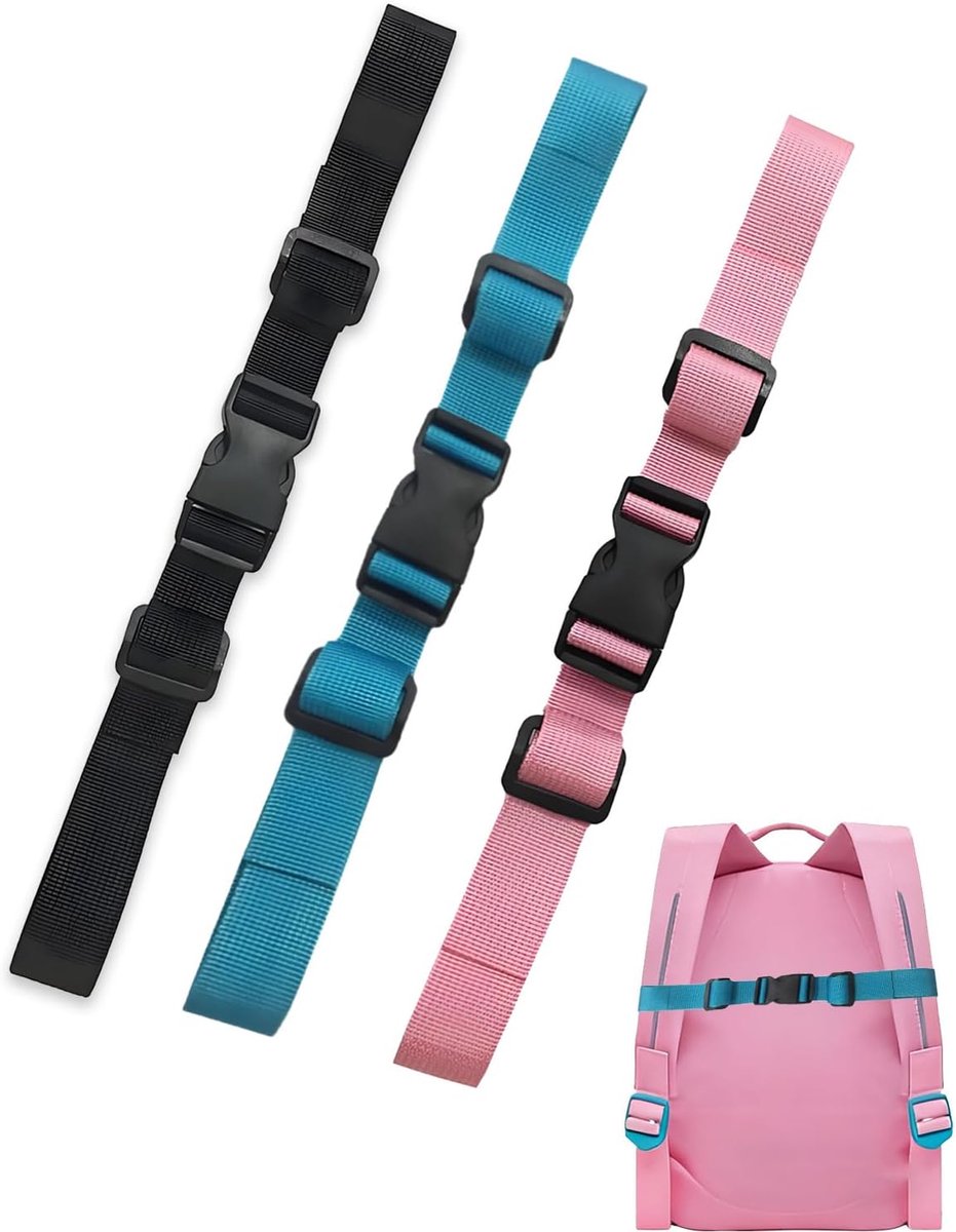 3 stuks borstband, rugzak, verstelbare borstband, robuust, verstelbaar, borstband, schouderband van nylon, verstelbare borstband met snelgesp (kleurrijk)