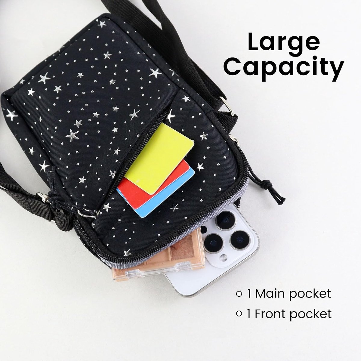 Schoudertas, lichte canvas herentas, mobiele telefoontas, portemonnee met verstelbare nylon riem, modieuze mini-crossbody tas, telefoontas, kleine schoudertas voor dames en heren thumbnail 6