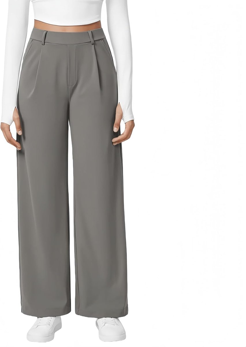 Brede en losse broek met palazzo, hoge taille, stretch, met zakken, yoga, dames, hoge taille, brede pijpen, ondoorzichtig, buikcontrole, vrijetijdsbroek