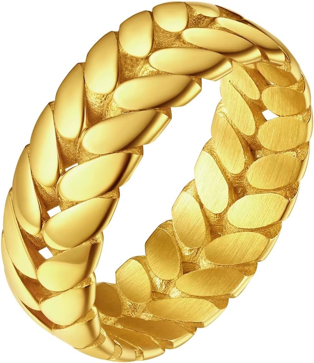 Herenring van roestvrij staal met tarwemotief, 7 mm breed, klassieke modieuze herenring