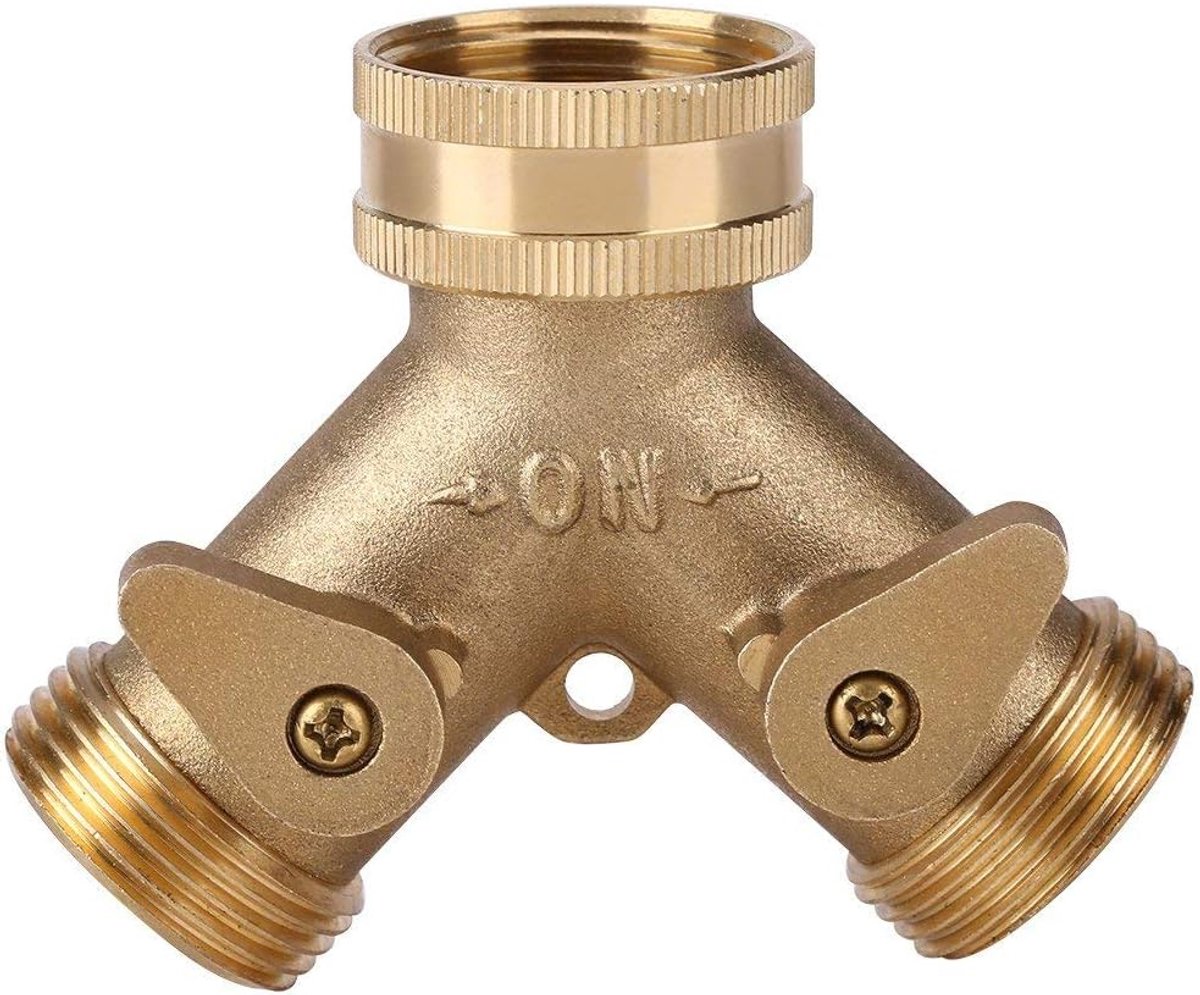 3/4 Inch G1/2 Messing 2 Dubbele Kraan Connector Manier Slang Splitter 2 Way Tap Adapter met Klep Tuin Irrigatie Dubbele Tap Slang Connector Adapter(Europese draad)