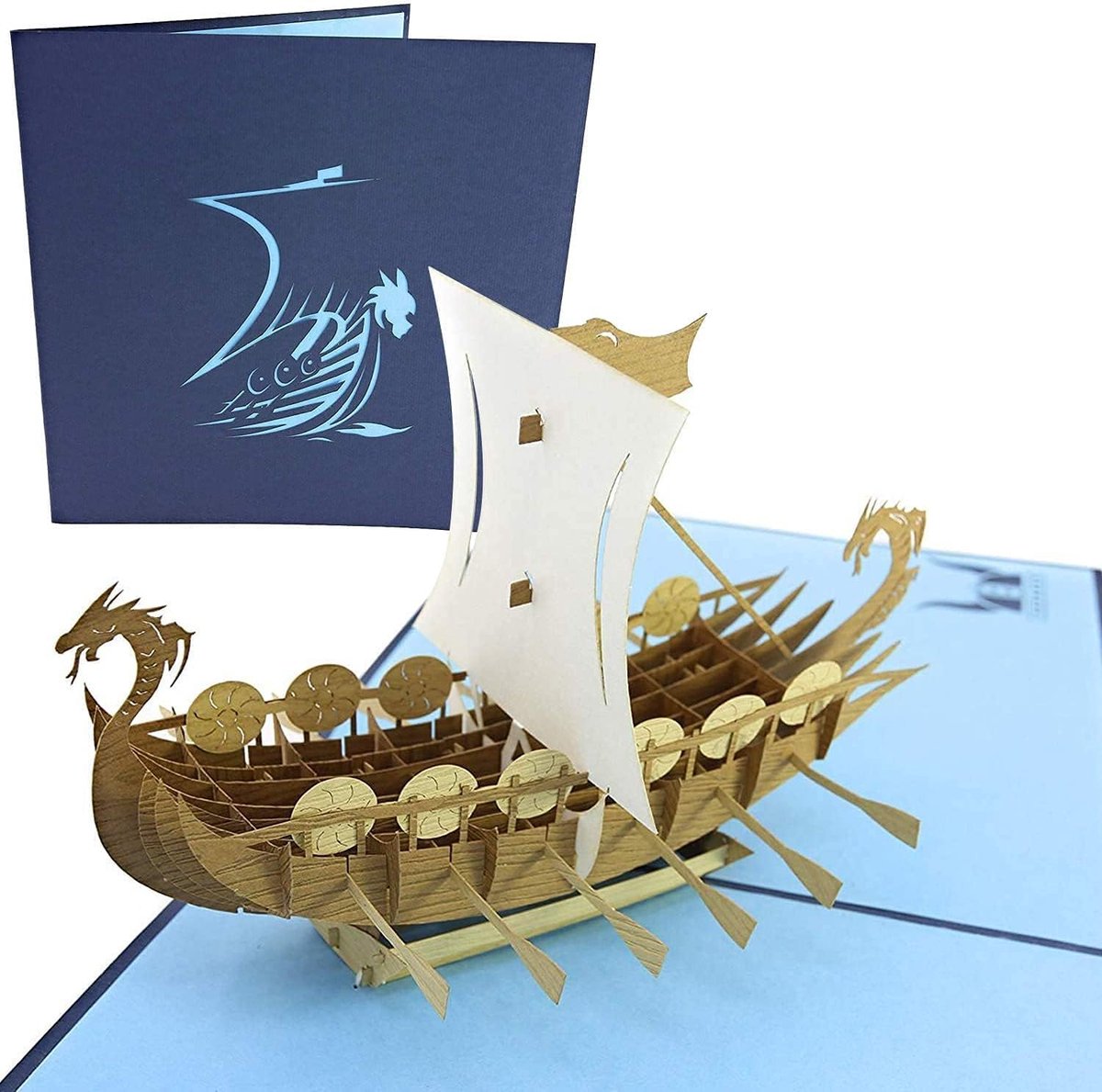 SnelShoppen - Pop Up Kaart Viking Schip 3D voor Vaderdag, Verjaardag, Jubileum - Unieke Kaart voor Mannen, Handgemaakte Verrassing voor Papa, Echtgeno