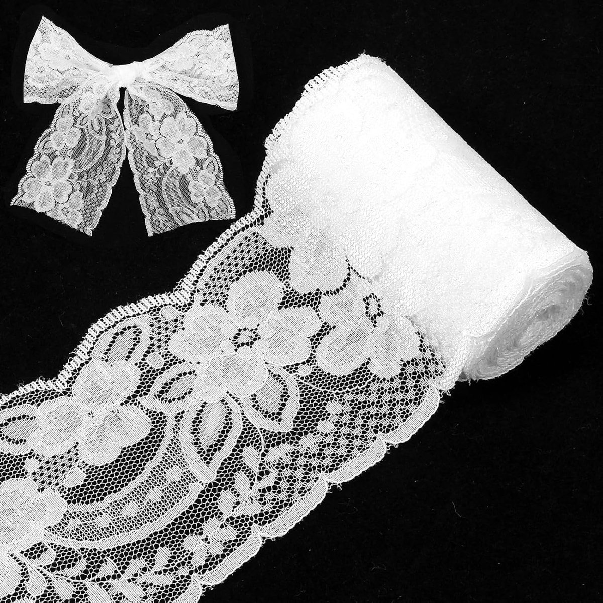 Lange Witte Kantlint van 4,6 meter, 8 cm Breed voor Kleding, Ambachten en Bruiloft Decoratie, Perfect voor Cadeaus en Bloemstukken