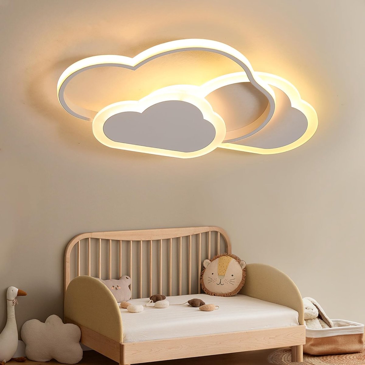 SnelShoppen - 42CM LED Plafondlamp Wolken Design Houtwandlamp 3000K voor Kinder- en Slaapkamer, Creatieve Verlichting voor Jongens en Meisjes