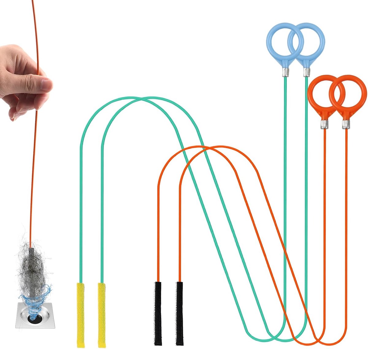 Afvoerreiniger, spiraal, 4 stuks (130 cm + 80 cm), herbruikbare afvoerreiniger-sticks, buisreinigingsspiraal voor - ShopVlot