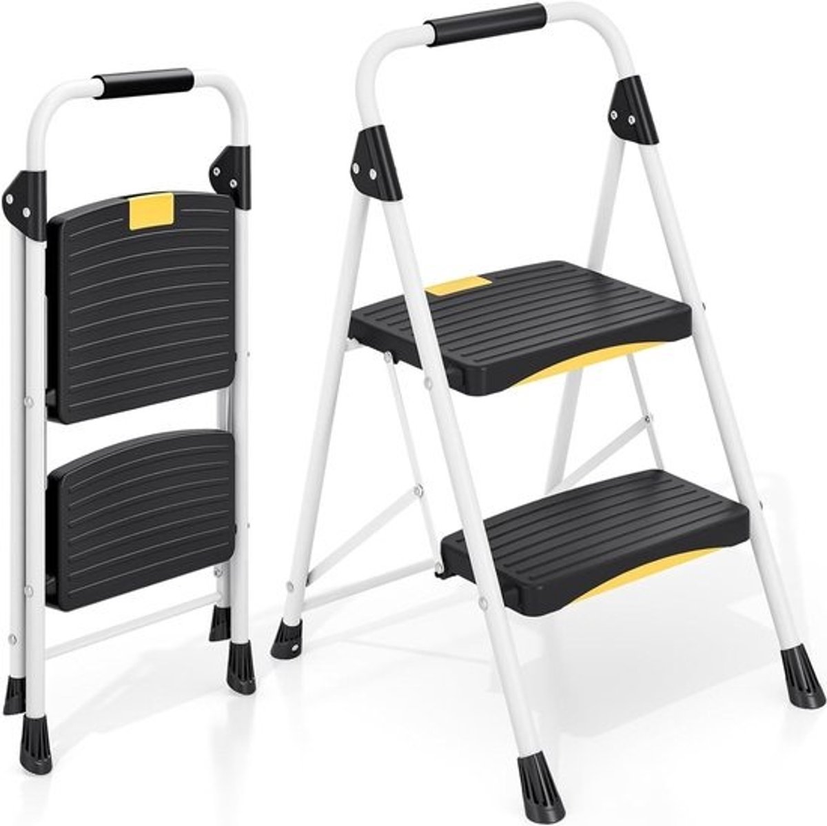 Opvouwbare trapladder - Huishoudtrapkruk - Veilig klussen - Met leuning - 2 treden - Wit