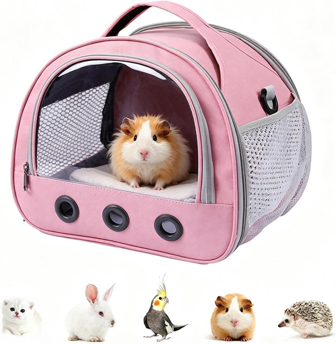 Huisdiertransporter, draagbare transparante reiskooi, transportcontainer, reiskooi voor huisdieren, voor vogels, ratten, hamsters en andere kleine dieren
