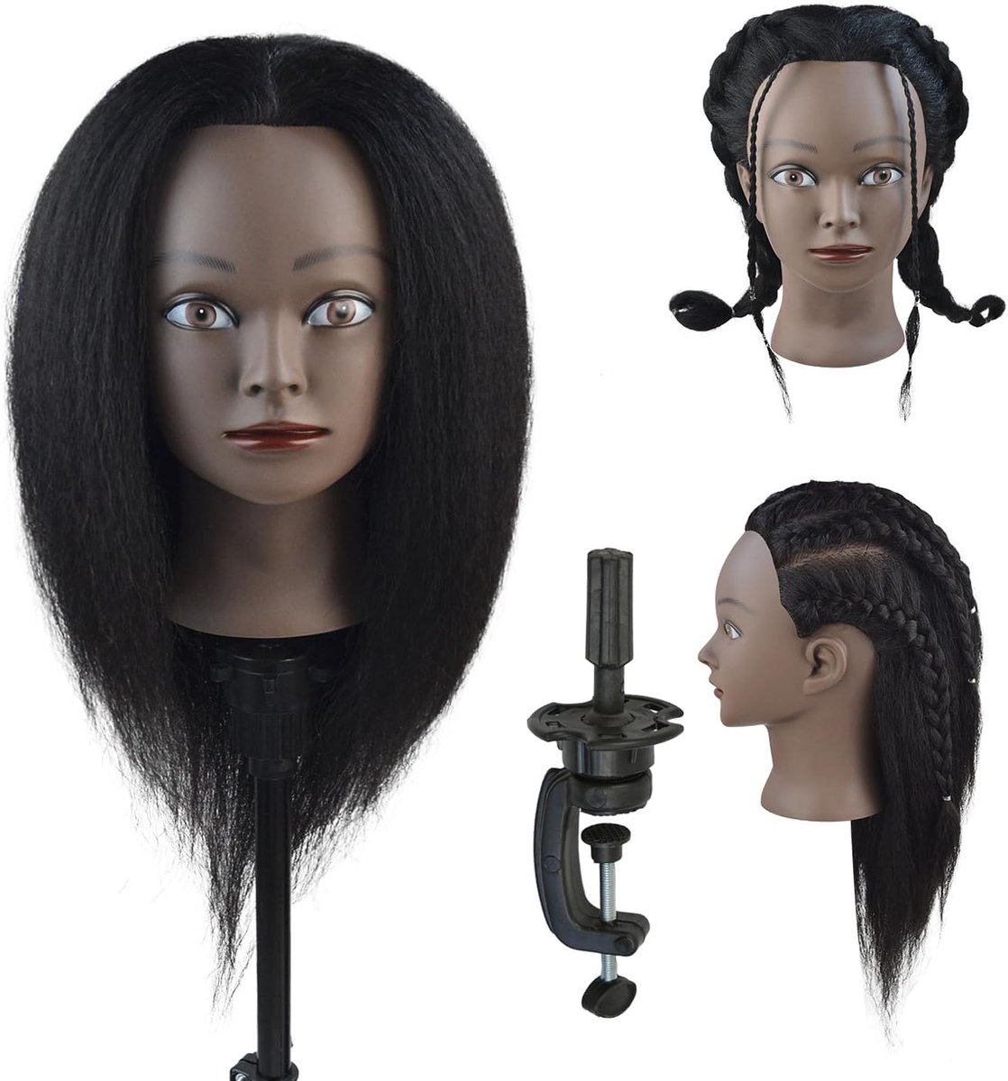 Hoofd 14" 100% Echt Haar Trainingshoofd voor Kapper Practice Vlechten Haar Styling met Klem Holder