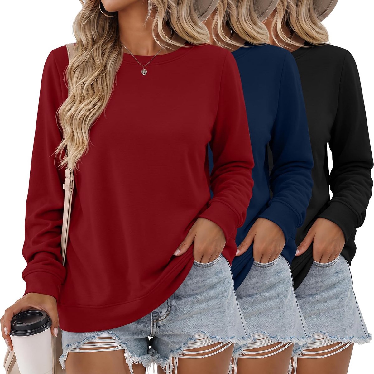 Sweatshirts met Lange Mouwen, Truien Ronde Hals, Losse Casual Lichtgewicht Tops voor de Herfst