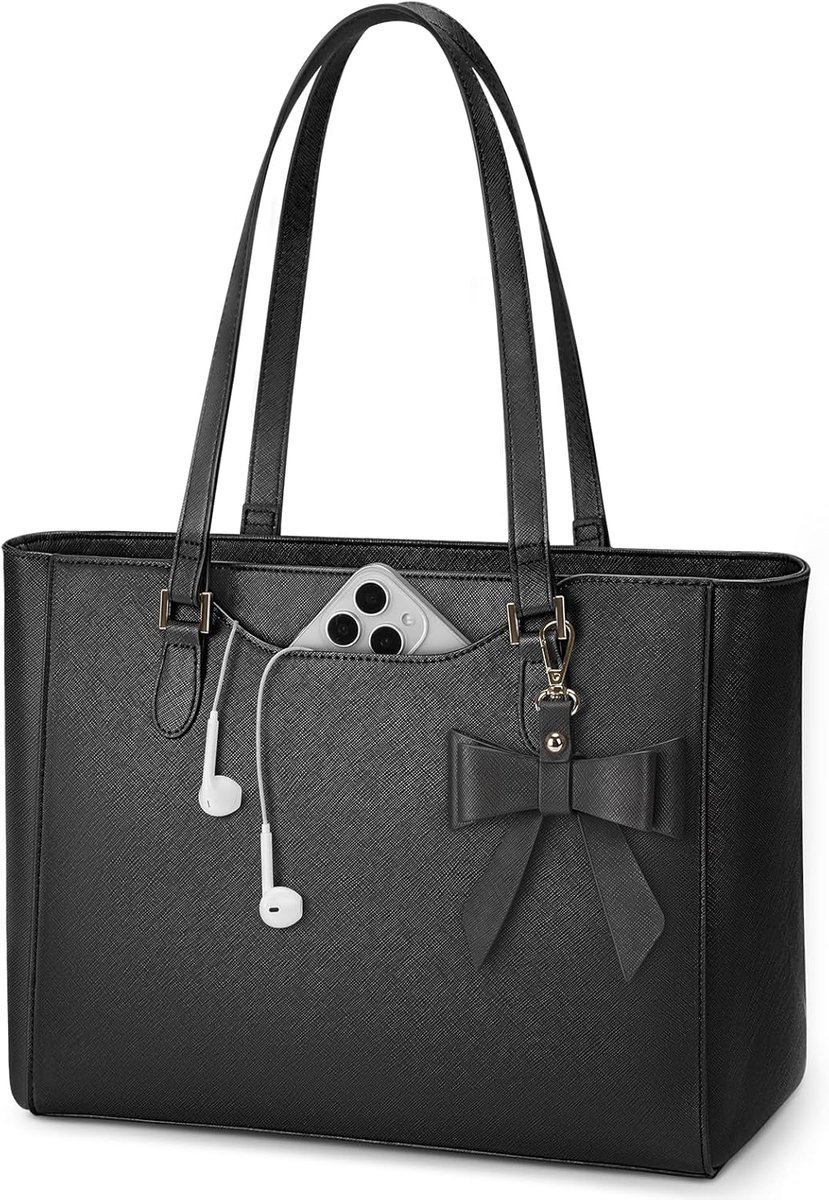 SnelShoppen - Grote Handtas voor Dames, Waterdichte Shopper, Leer Tote Bag, Werktas, Schoudertas, Hengseltas voor Kantoor, School, Zwart, Klassiek