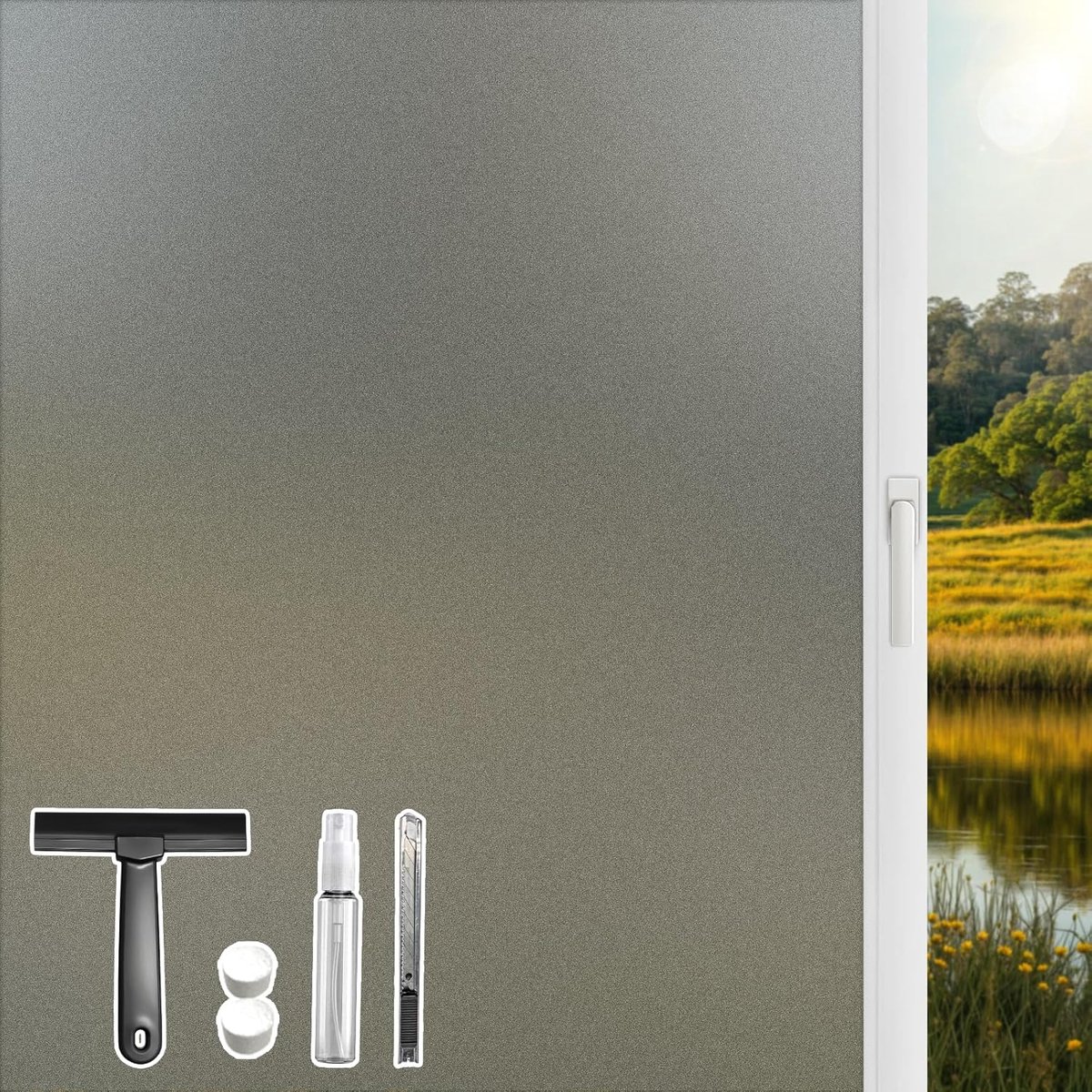 SnelShoppen - Matte Privacy Window Film voor Glas, Niet Plakkerig, Opaque Raamfolie met Statische Hechting, Anti UV, Zelfklevend, 44.5x200cm, Grijs vo