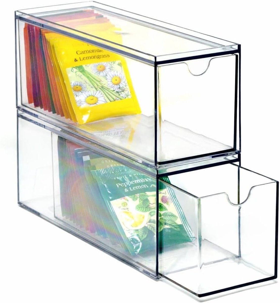 Youngever 3 Pack Plastic Tea Package Organizers, Stackable Tea Bag Holder, Tea Bag Storage, 9" x 3" x 3.5" - ShopVlot