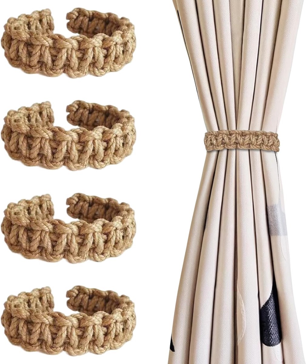 4 stuks boho-gordijnhouders, gevlochten gordijnhouder, handgebreid katoenen touw, gordijn, voor thuis, buiten - ShopVlot