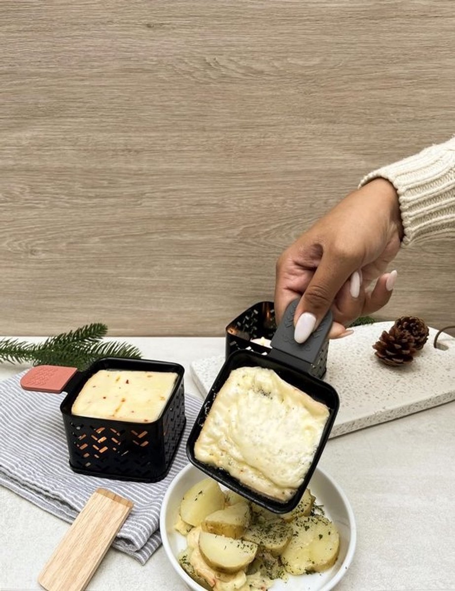 Set van 4 - kaarswissers voor raclette - Kaas smelten - in 2 minuten - Compact - stroomloos — cadeau in Kookcadeaus - foto 2