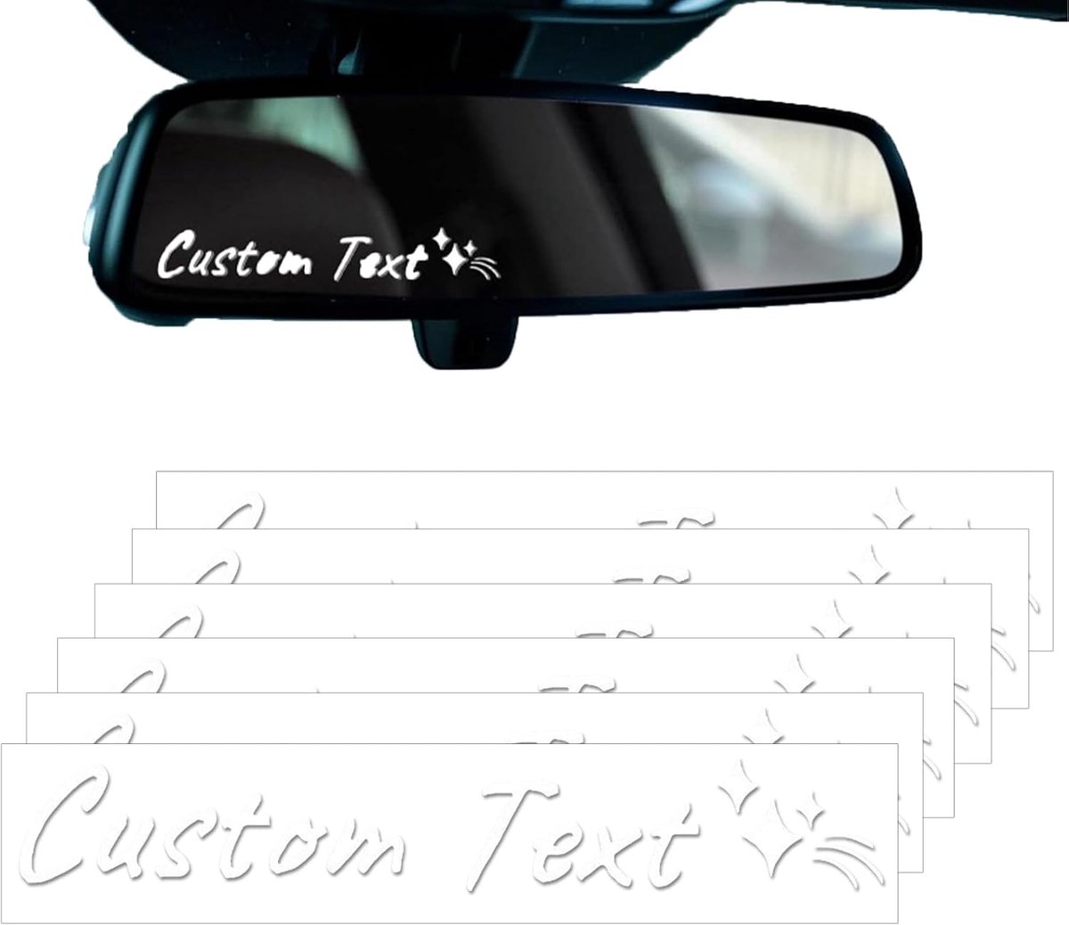 Set van 6 gepersonaliseerde autospiegelstickers – stickers met wit vinyl – originele decoratie voor binnenspiegel en - ShopVlot
