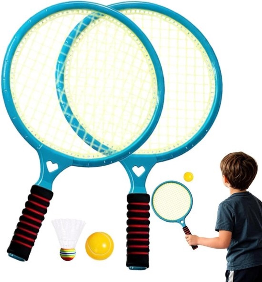 Badmintonrackets voor kinderen - Tennis- en sportspeelgoed - Buitenspelen - Voorkomt letsel - Set van 3 - Blauw